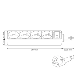Multiprise avec terre 4 prises câble 5 m avec interrupteur 777670-Edo Clearance
