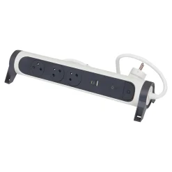 Multiprise parafoudre 3 prises + + 2 chargeurs USB-A et C blanc et gris 1.5 m^Legrand Discount
