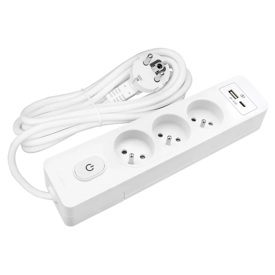 Multiprise G3FU22B, 3 prises type E + interrupteur, USB A+C charge standard 12W, Blanc, câble 2m-Seldur Outlet