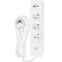 Multiprise G3FU22B, 3 prises type E + interrupteur, USB A+C charge standard 12W, Blanc, câble 2m-Seldur Outlet