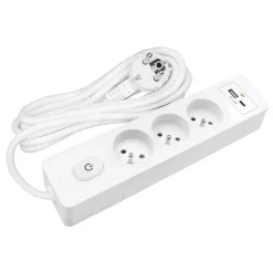 Multiprise G3FU52B, 3 prises type E + interrupteur, USB A+C charge standard 12W, Blanc, câble 5m^Seldur New