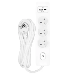 Multiprise G3FU52B, 3 prises type E + interrupteur, USB A+C charge standard 12W, Blanc, câble 5m^Seldur New
