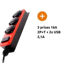 Multiprise étanche 3 prises 16A 2P+T + USB --Zenitech Sale