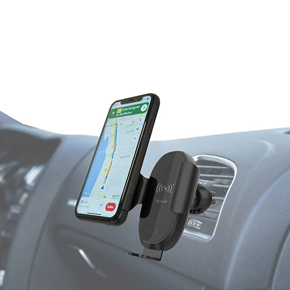 Support Voiture Chargeur Induction Qi 15W avec Capteur Infrarouge et Câble USB-C Noir^Muvit