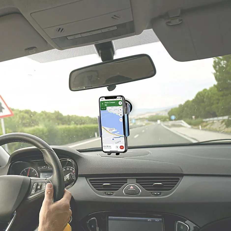 Support Voiture Chargeur Induction Qi 15W avec Capteur Infrarouge et Câble USB-C Noir^Muvit