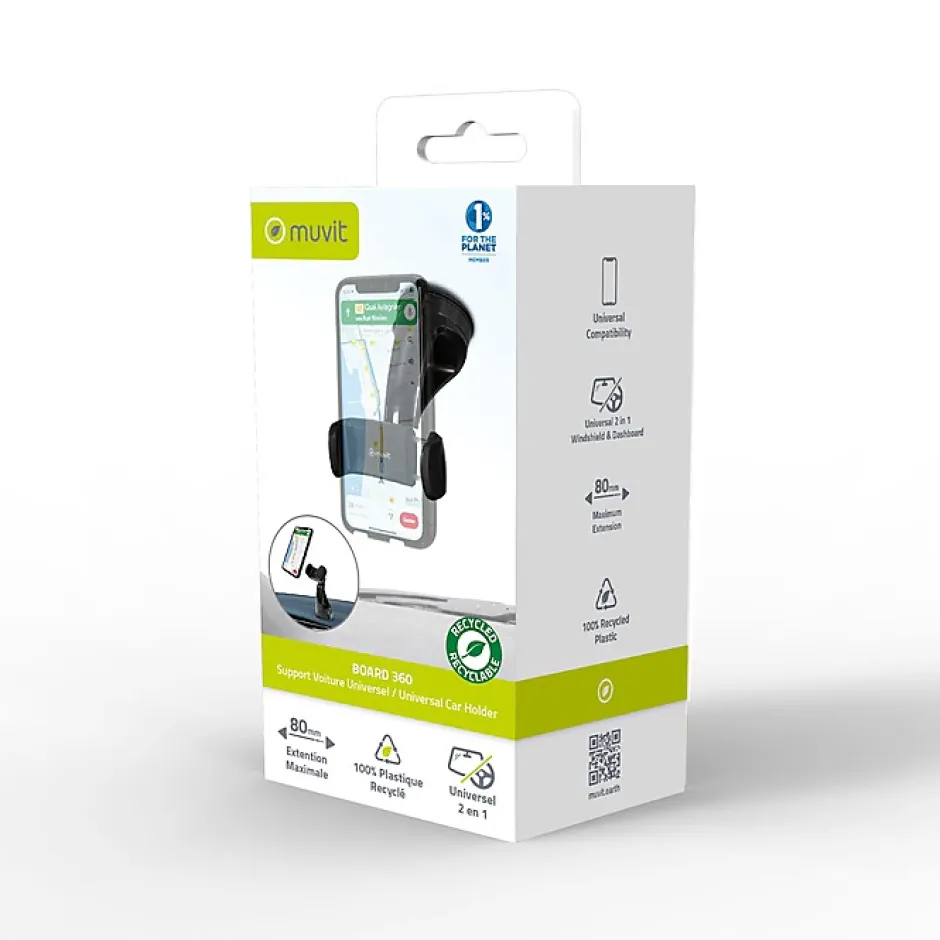 Support Voiture pour Smartphones Rotatif à 360 Pince Extensible à 80mm Noir^Muvit Clearance