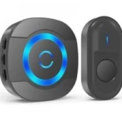Noir Sonnette de Porte sans Fil 300M Étanche Carillon Electronique avec Récepteur Enfichable pour la Maison 55 Mélodies LED^Deko New