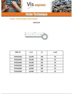 Oeillet Echafaudage 12X190 Oeil 23 Acier zingué - 1 pièce^Vis Express Outlet