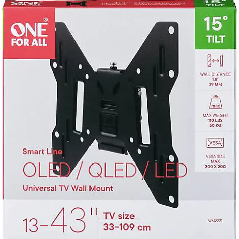 WM2221 Support mural TV inclinable 13" - 43" noir, charge 50 kg-One For All Hot