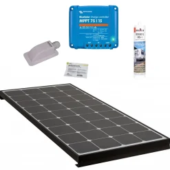PACK BLACK BOOSTER 170W Seul Panneau solaire Camping Car + Kit de pose solaire avec Régulateur de Charge^Antarion