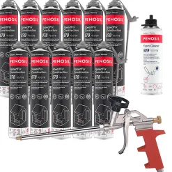 Pack 11 Mousses colle universelle SpeedFix Construction 878 pistolable 690ml + Nettoyant FoamCleaner929 500ml + Pistolet-Penosil Sale