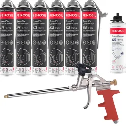 Pack 6 Mousses colle universelle SpeedFix Construction 878 pistolable 690ml + Nettoyant FoamCleaner929 500ml + Pistolet-Penosil Online