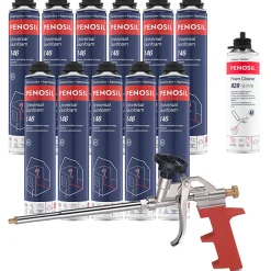 Pack 11 Mousses polyuréthanes Universal Gunfoam 146 pistolable 690ml + Nettoyant FoamCleaner 929 500ml + Pistolet manuel^Penosil