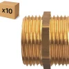 PACK de 10 mamelons laiton égaux a visser mâle/mâle pour installation de plomberie chauffage sanitaire diamètre 1/2" (15x21)-Raccords Dumont New
