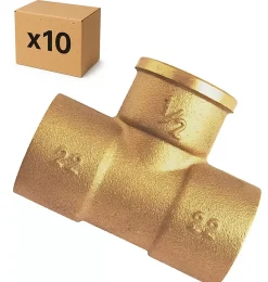 PACK de 10 Tés a souder laiton femelle installation plomberie chauffage diamètre 1/2" (15x21) pour tube cuivre diamètre 18^Raccords Dumont Discount