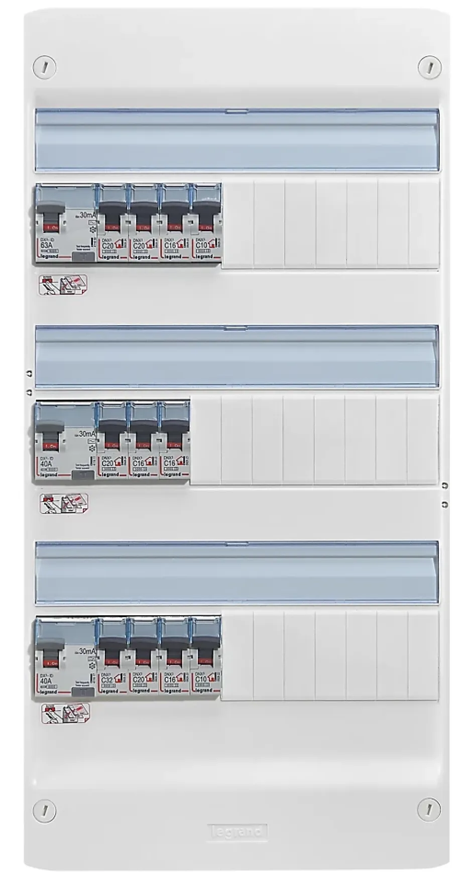 Pack tableau électrique pré-équipé et pré-câblé 3 rangées + porte blanche pour coffret^Legrand Best