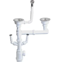 Pack vidage manuel inox blanc mat 1,5 bacs^GoodHome Sale