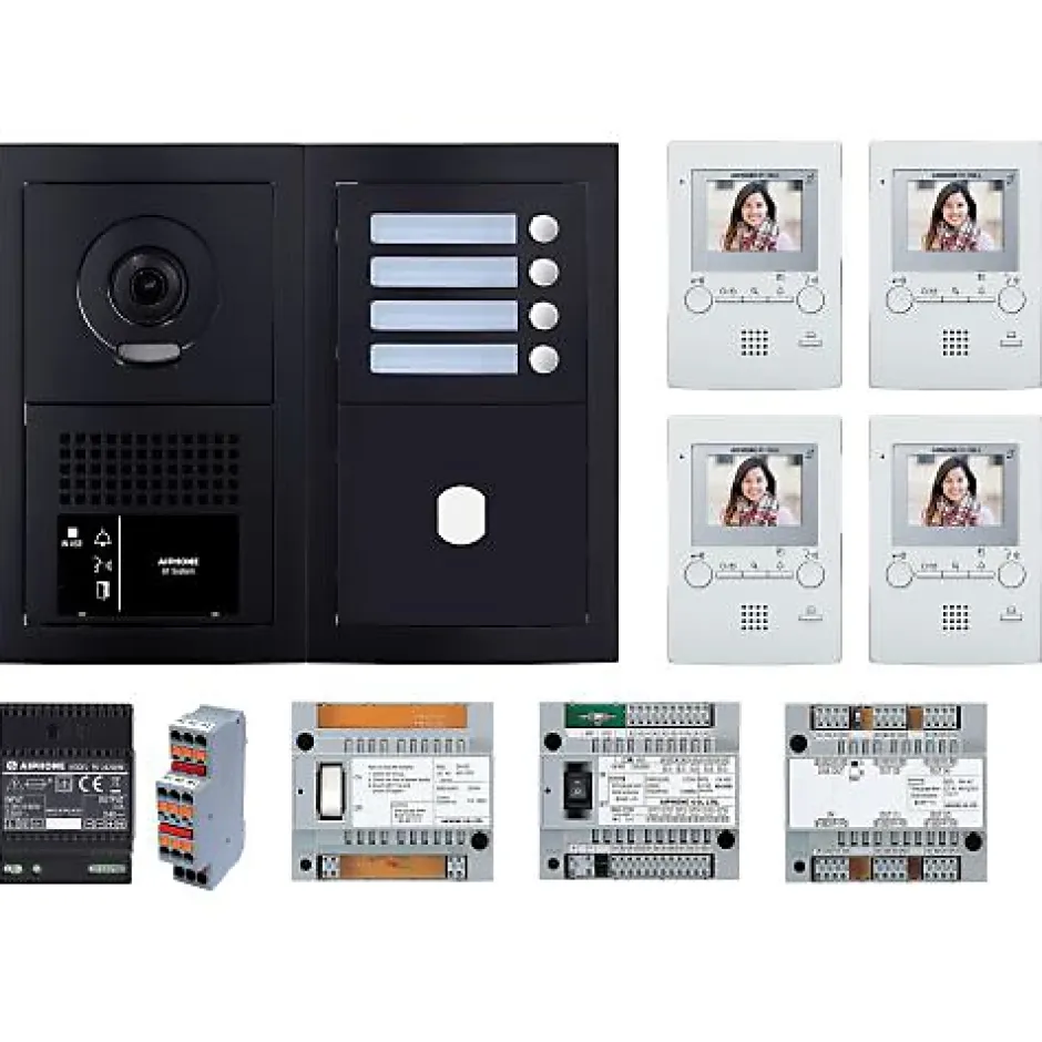 Pack vidéo 4 postes complet noir - - 200456-Aiphone Best