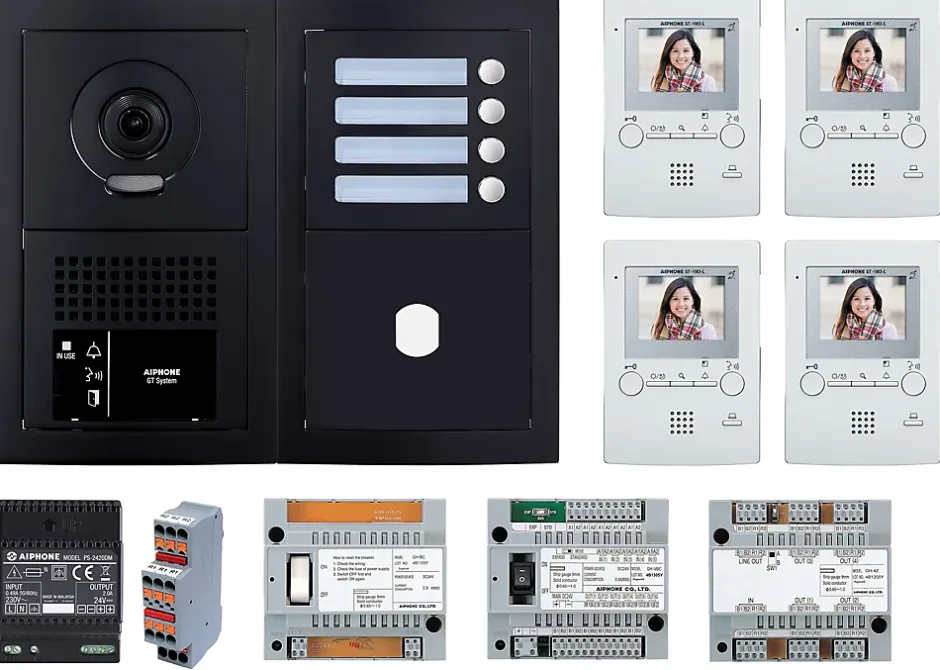 Pack vidéo 4 postes complet noir - - 200456-Aiphone Best