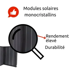 Panneau solaire portatif pliable SolarTec 60 - 60W 18V 3.3A - 6 pans monocristallins - Port USB A/C - Câble DC -^Protec