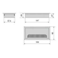 Passe-câbles de table Quadrum, rectangulaire, 159x80mm, à encastrer, Aluminium, Peint en noir^Emuca Sale