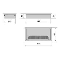 Passe-câbles de table Quadrum, rectangulaire, 159x80mm, à encastrer, Aluminium, Peint en noir^Emuca Sale