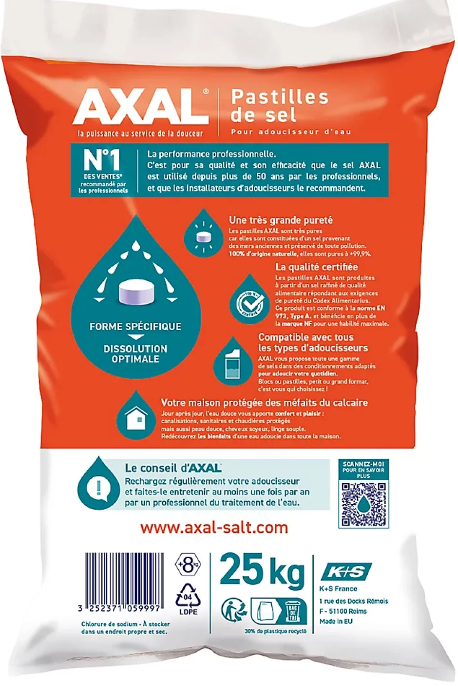 Pastilles de sel pour adoucisseur d'eau 25 kg-Axal Sale