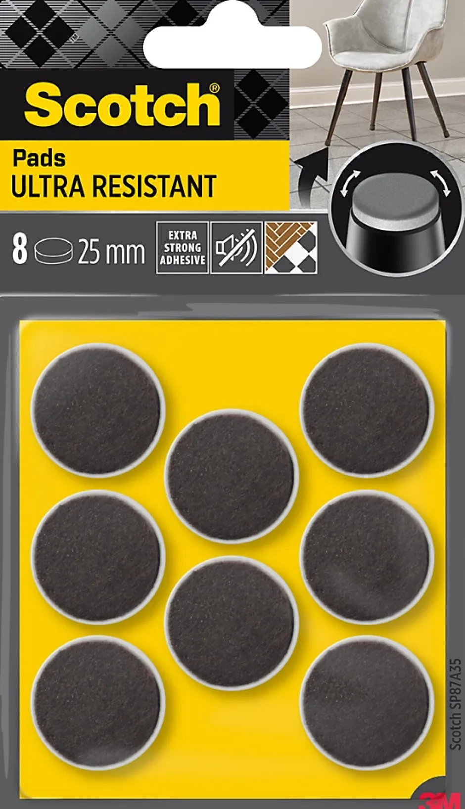 Patin en feutre bi-matière adhésif rond noir ø25 mm-Scotch Discount