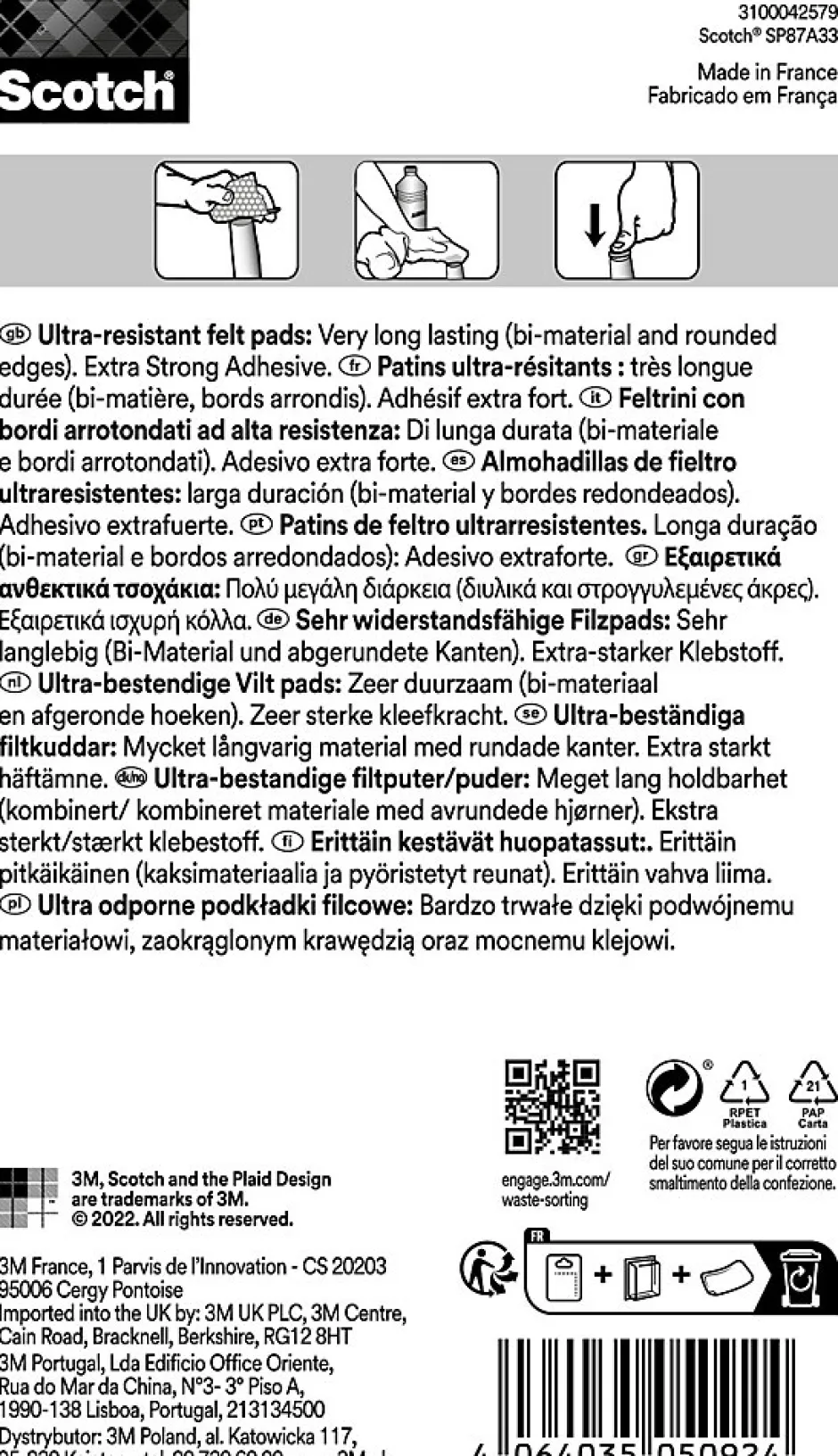 Patin en feutre laine adhésif rond gris ø17 mm-Scotch Discount