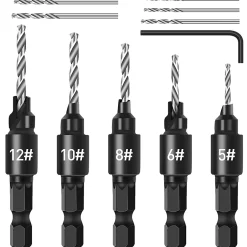 5Pcs Jeu de Forets à Chanfreiner, Jeu de Fraises Tige hexagonale Réglable 1/4