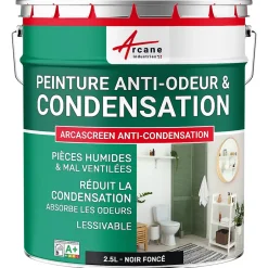 Peinture anti-condensation, anti odeur pour pièces humides Noir foncé RAL 9005 - 2.5 L --Arcane Industries Sale