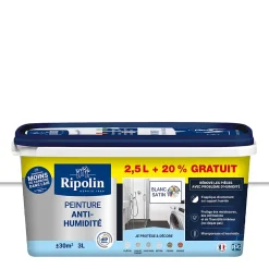 Peinture anti-humidité blanc satin 2,5L + 20% gratuit^Ripolin Discount