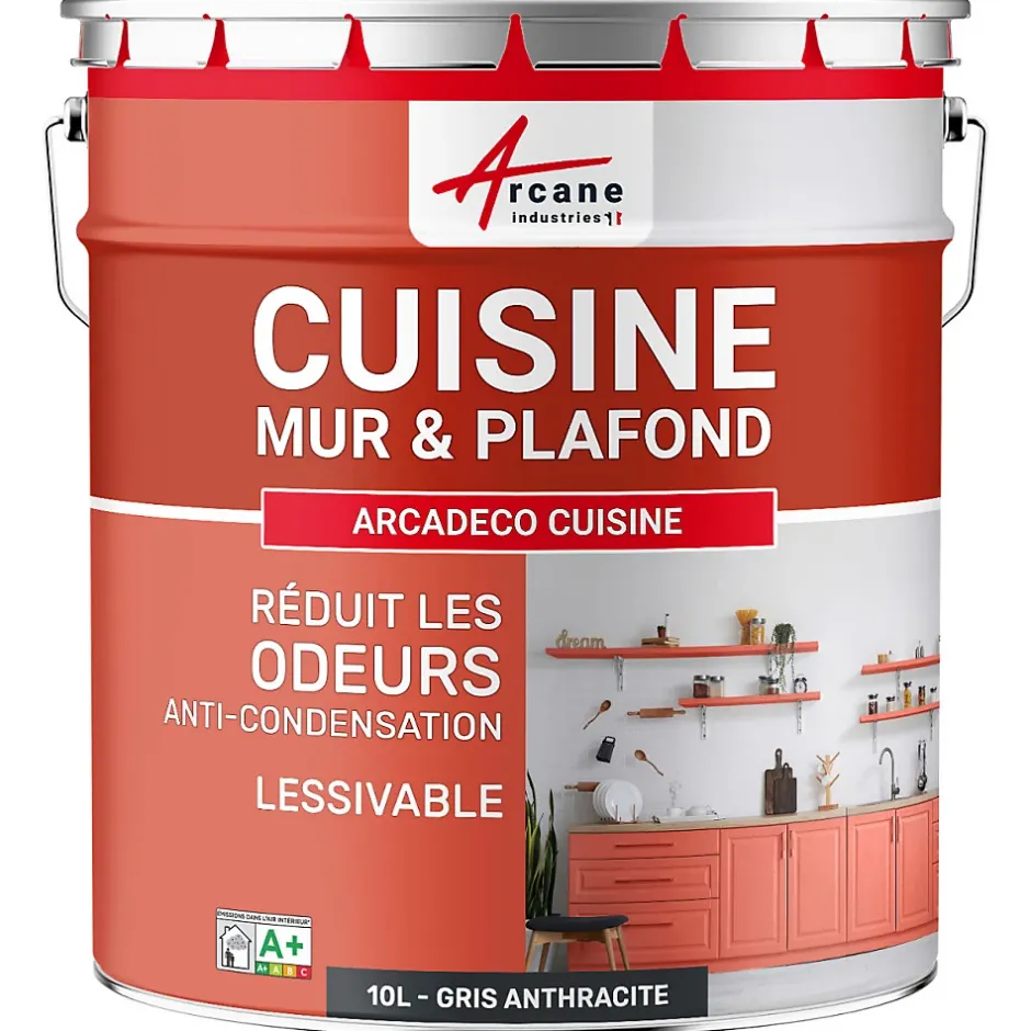 Peinture cuisine lavable, mur et plafond Gris Anthracite - RAL 7016 - 10 L -^Arcane Industries Outlet