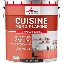 Peinture cuisine lavable, mur et plafond Gris Noir - RAL 7021 - 10 L --Arcane Industries Online