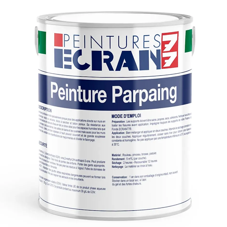 Peinture parpaing, bloc béton, agglo béton, peinture professionnelle opacifiante, sans odeur, mur intérieur, extérieur -5 l-Ecran77 New