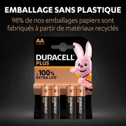 Pile alcaline AA (LR6) Plus, lot de 4-Duracell Hot