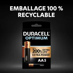 Pile alcaline AA (LR6) Optimum, lot de 5^Duracell