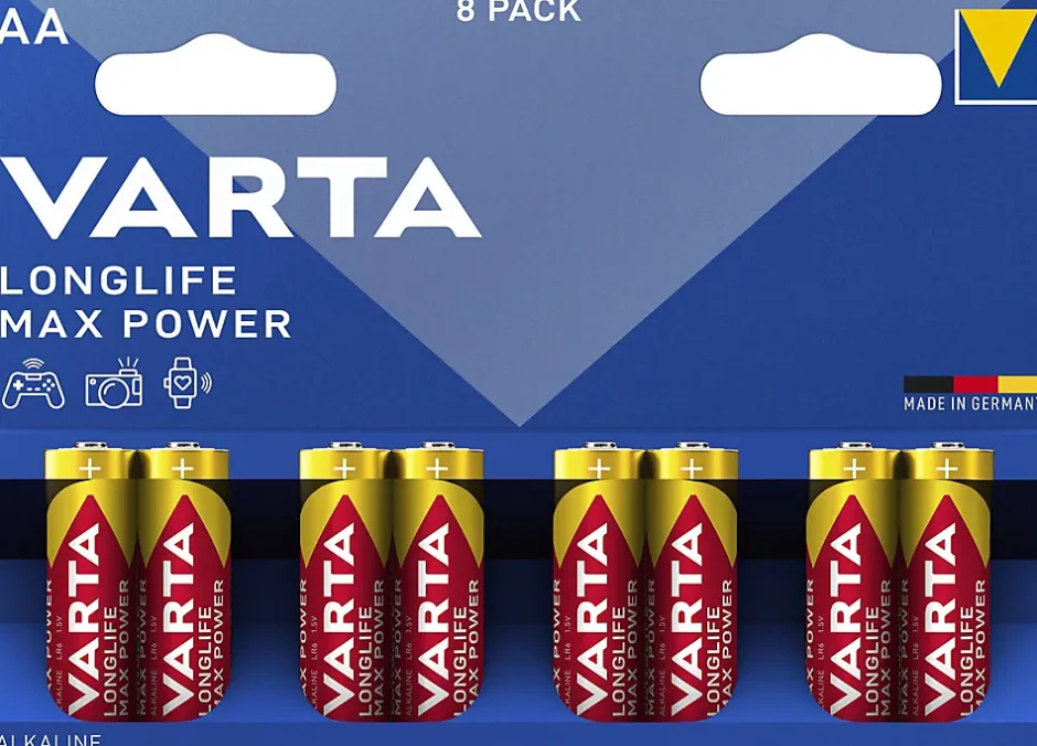 Pile alcaline AA (LR6) Long-life Max Power, lot de 8^Varta