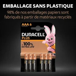 Pile alcaline AAA (LR03) Plus, lot de 6^Duracell Hot