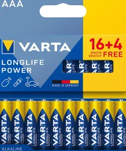 Pile alcaline AAA LR3 Longlife Power, lot de 20-Varta