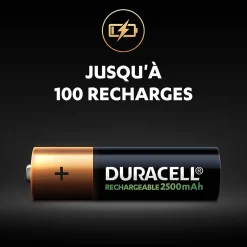 Pile rechargeable AA (LR6) 2500Mah, lot de 4^Duracell Hot