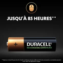 Pile rechargeable AA (LR6) 2500Mah, lot de 4^Duracell Hot