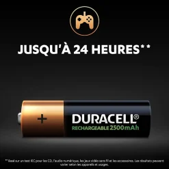 Pile rechargeable AA (LR6) 2500Mah, lot de 4^Duracell Hot