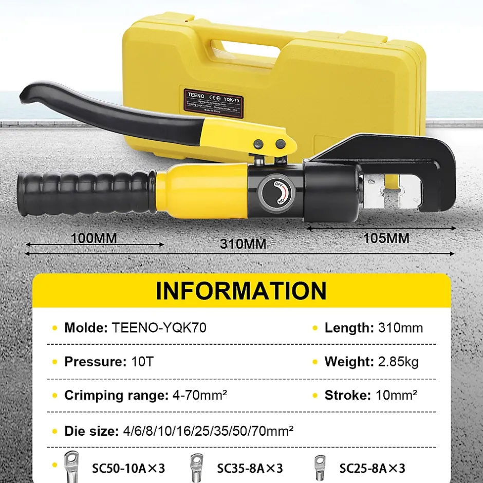 Pinces à Sertir Hydrauliques 10T avec 9 Matrices Hexagonales, Course de 12mm-Teeno Online