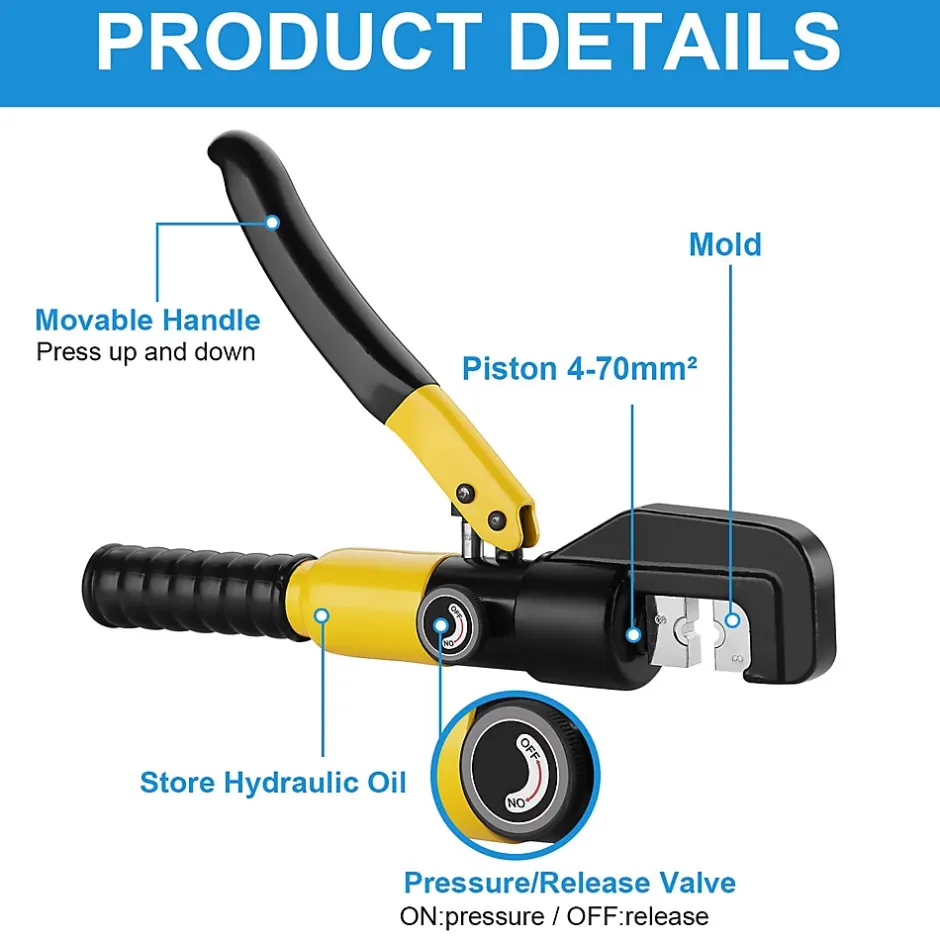 Pinces à Sertir Hydrauliques 10T avec 9 Matrices Hexagonales, Course de 12mm-Teeno Online