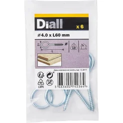 Piton à vis en acier zingué 60x27 mm - 6 pièces^Diall Online