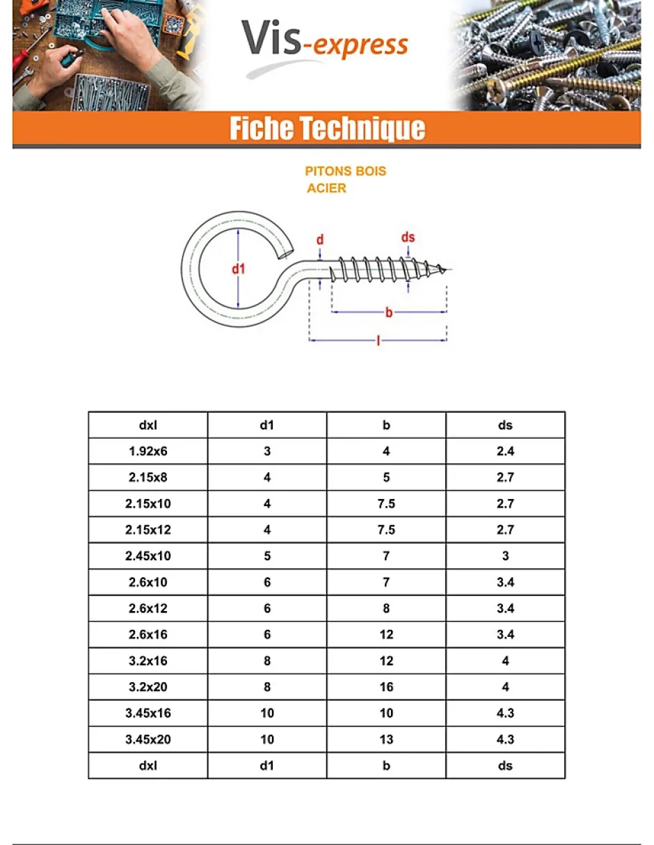 Piton Bois 6X60 Acier zingué - 10 pièces^Vis Express Clearance