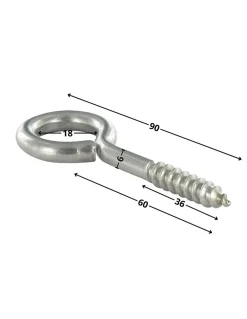 Piton Bois 6X60 Filetée sur 36 Longueur total 90 Oeil 18 Inox A2 - 1 pièce^Vis Express Outlet