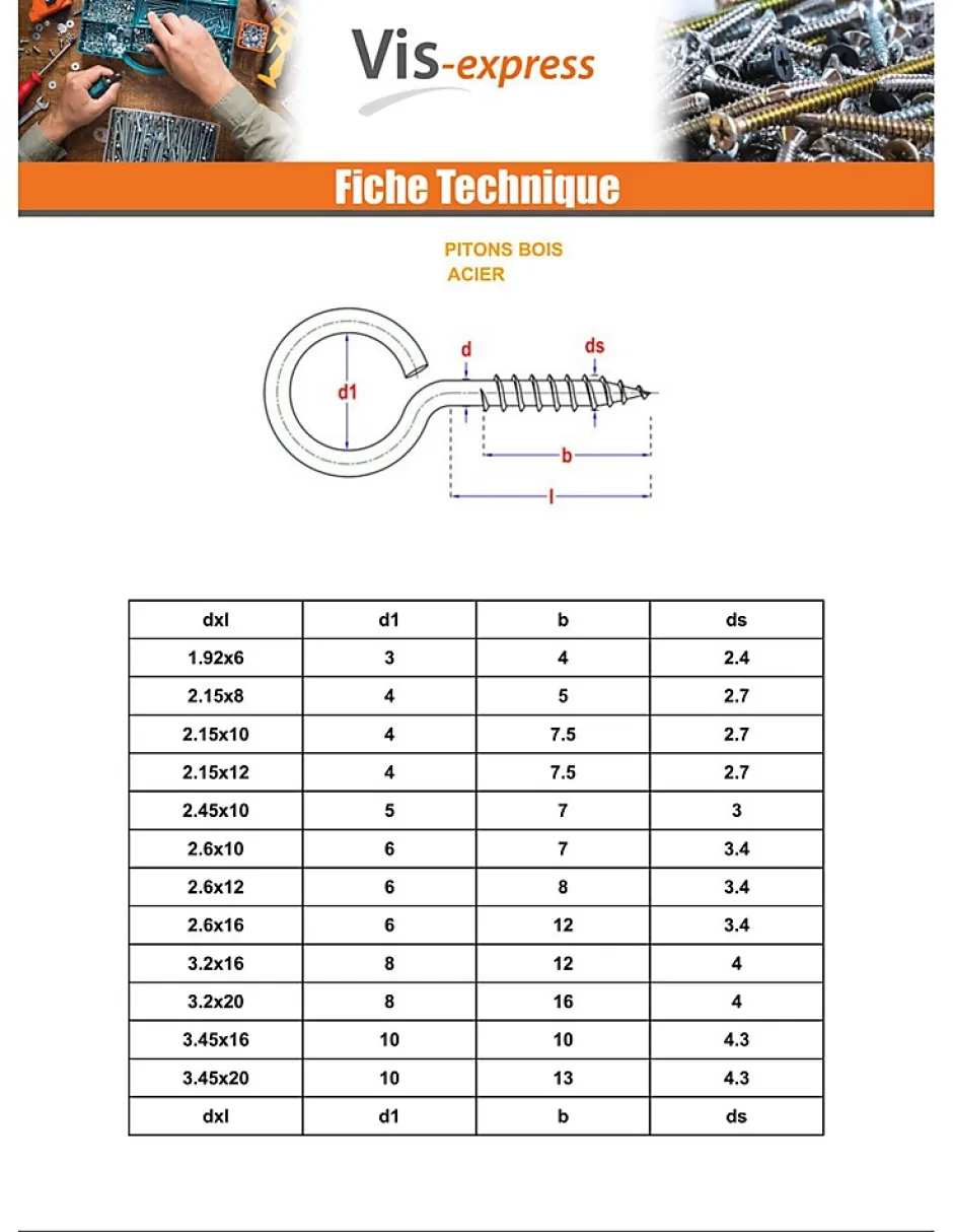 Piton Bois 2.5X10 Oeil 6 Acier zingué ROUILLES - 1 pièce^Vis Express