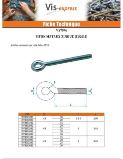 Piton Métaux M6X30 Diamètre Oeil 10 Acier zingué - 10 pièces-Vis Express Discount